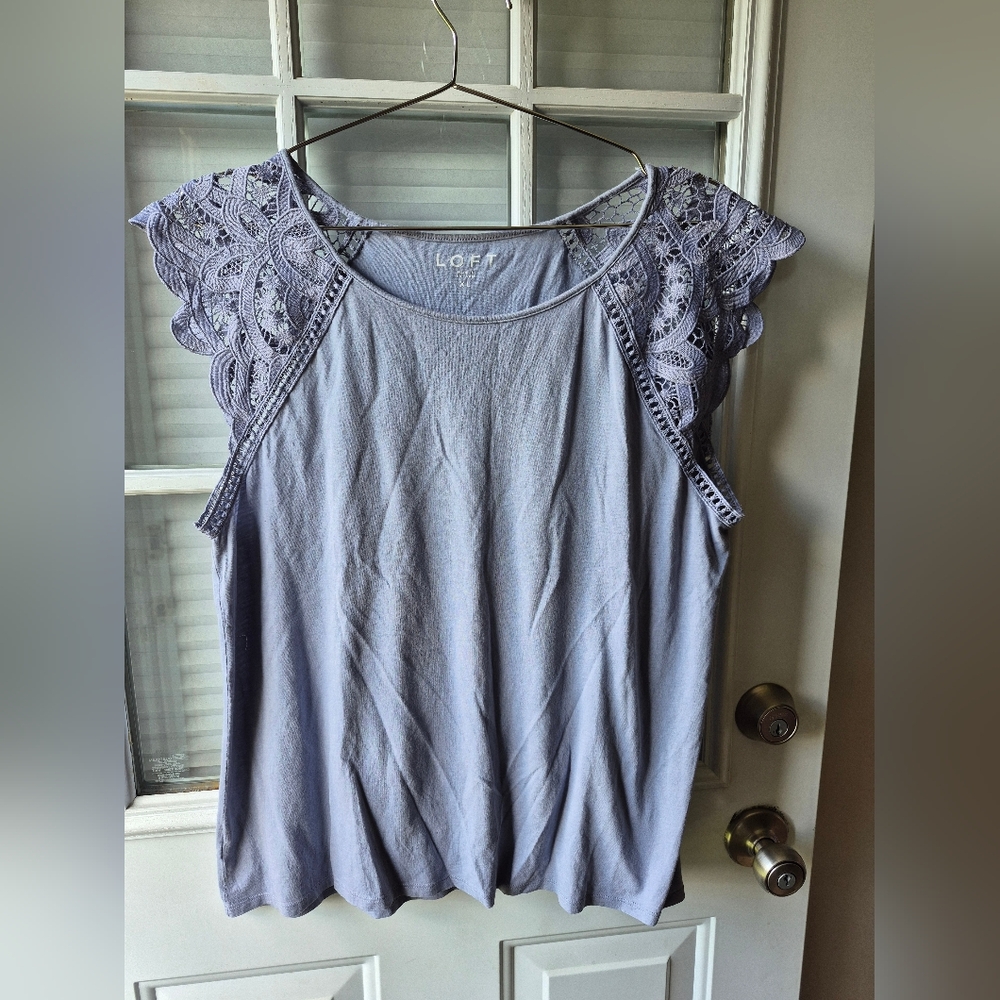 LOFT Women's Lace Sleeve Top - Lavender